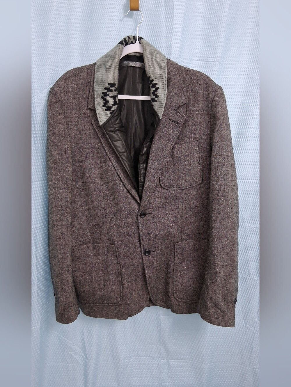 Threads 4 Thought Gray Tweed Sport Coat with Knit Shawl Collar